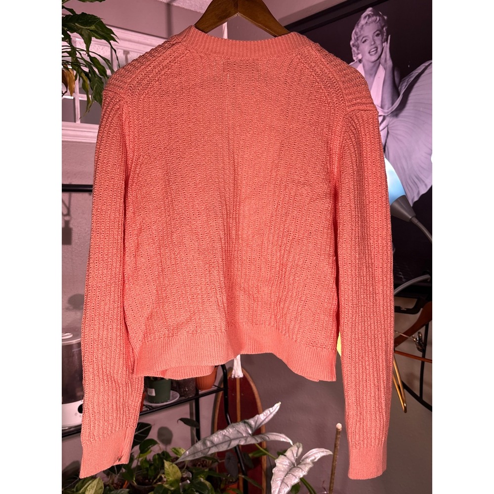 Banana Republic Cardigan Women XL Pink Button Front Ribbed Knit Sweater Coastal - Picture 3 of 11